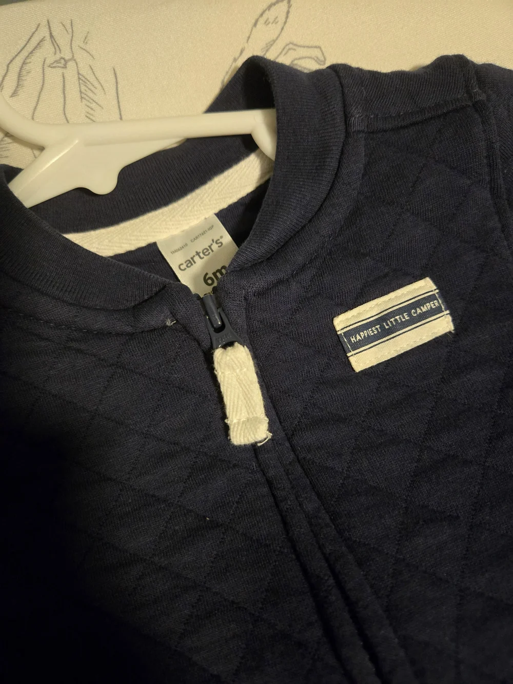 Carter's Navy Quilted Zip Front Hoodie Happiest Little Camper